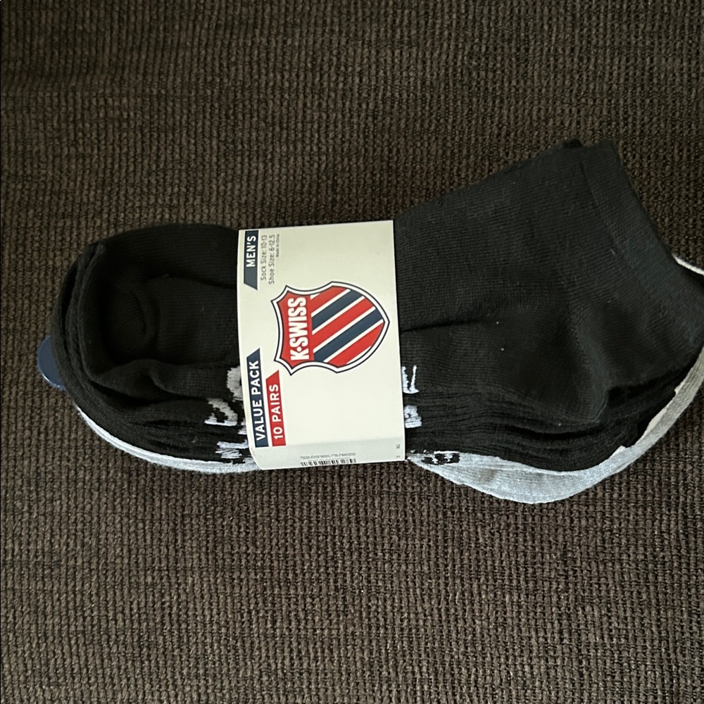 K-Swiss Men's Black and Gray Casual Socks 10 pairs
